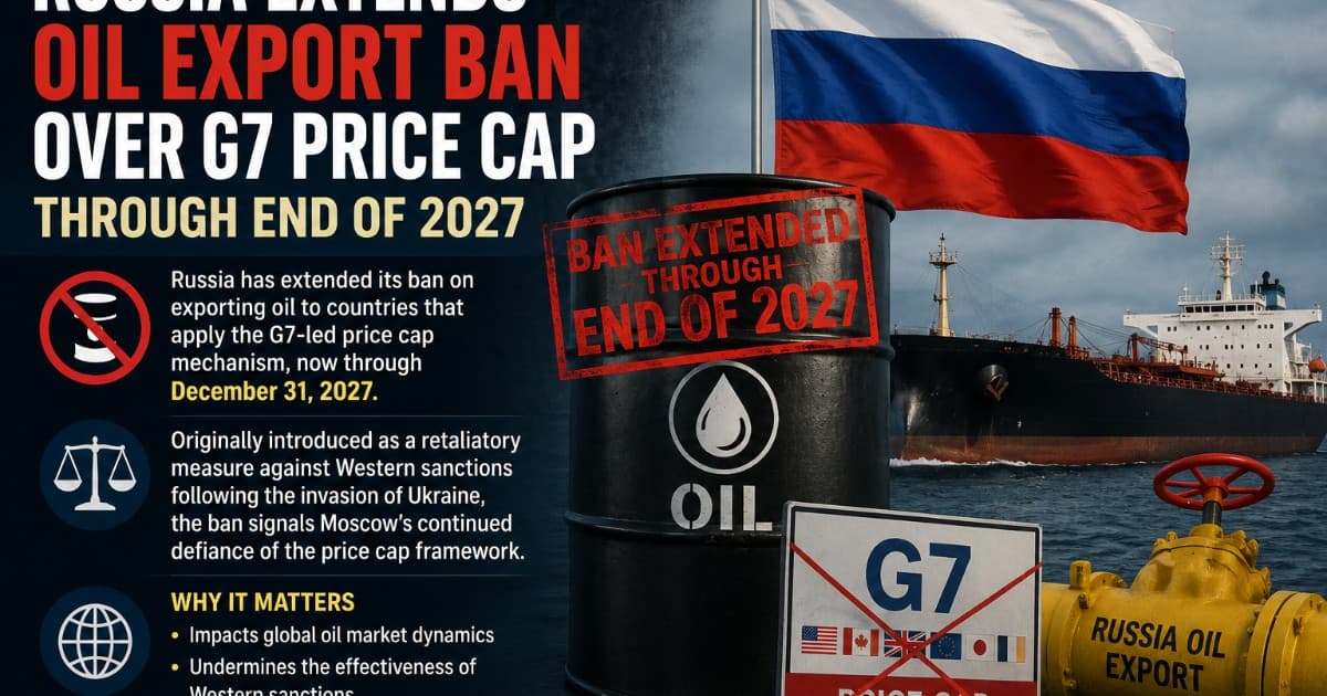 Russia Extends Oil Export Ban Against Price-Cap Nations to End of 2027