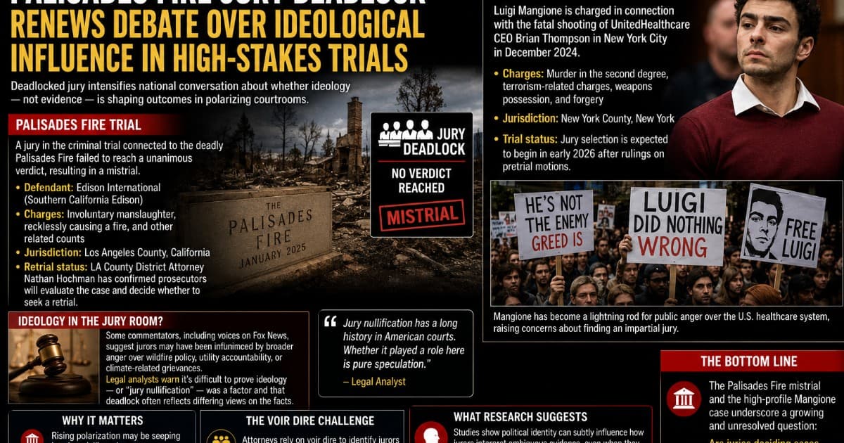 Jury Deadlocks in Palisades Fire Case, Raising Broader Questions About Ideological Bias in American Courtrooms