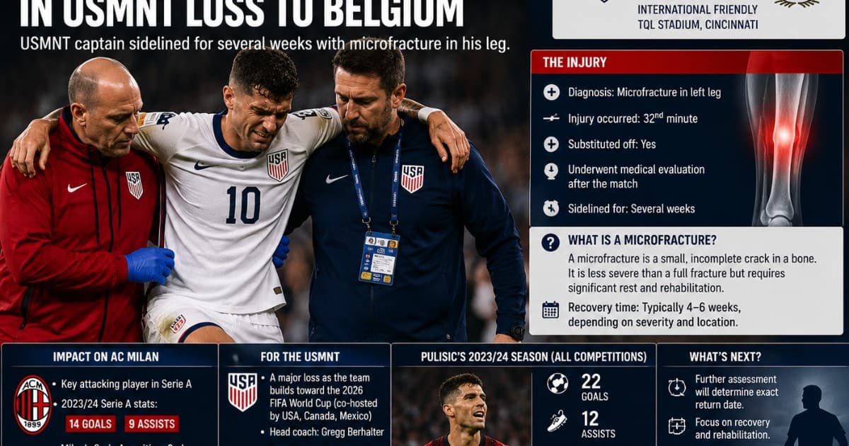 Pulisic Ruled Out for Weeks After Sustaining Leg Microfracture in USMNT Defeat to Belgium