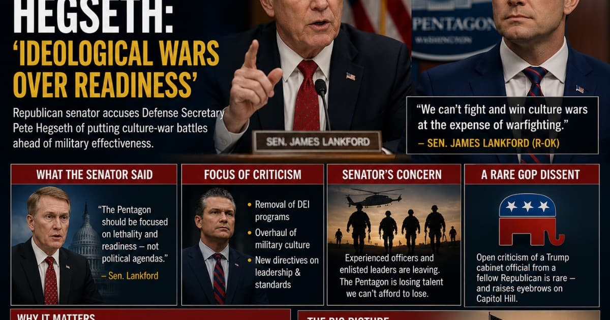 Republican Senator Breaks with Trump, Warns Hegseth's Pentagon Agenda Is Hollowing Out the Military