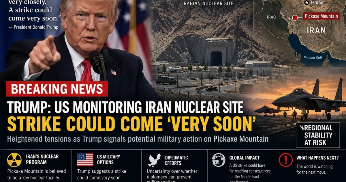 Trump Warns Iran Strike Could Come 'Very Soon' as US Watches Nuclear Site Activity